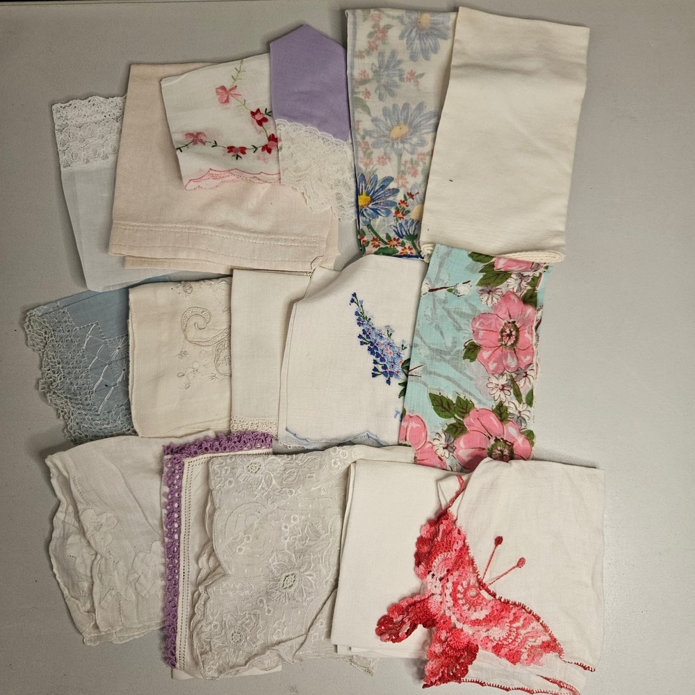Vintage Handkerchief Lot Embroidered Lace Crochet Butterfly TX Blue Bonnet 16pc